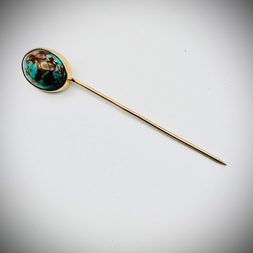 Vintage 14K Gold Turquoise Stick Pin
